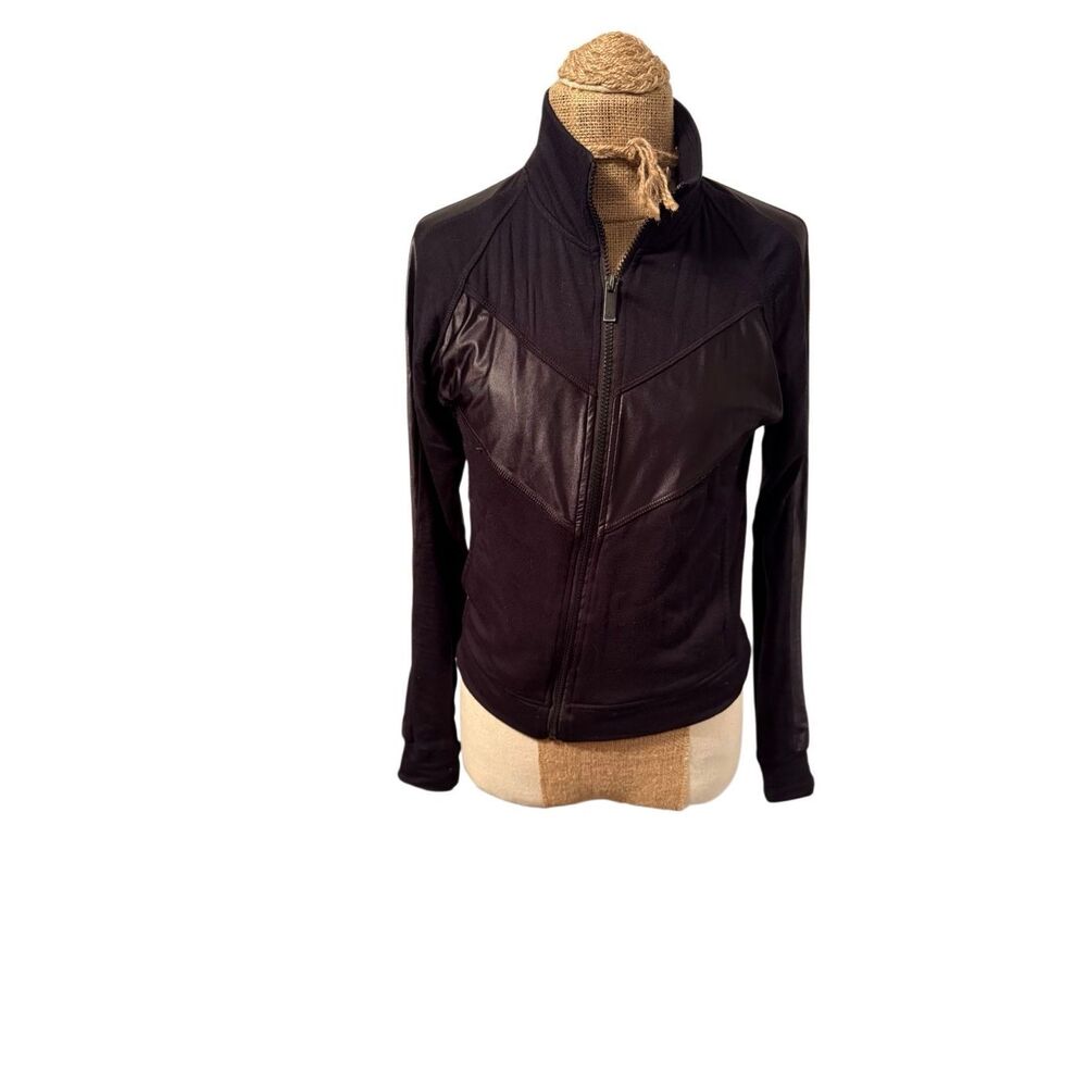 Alala zip up track jacket sz small black patent look /French Terry